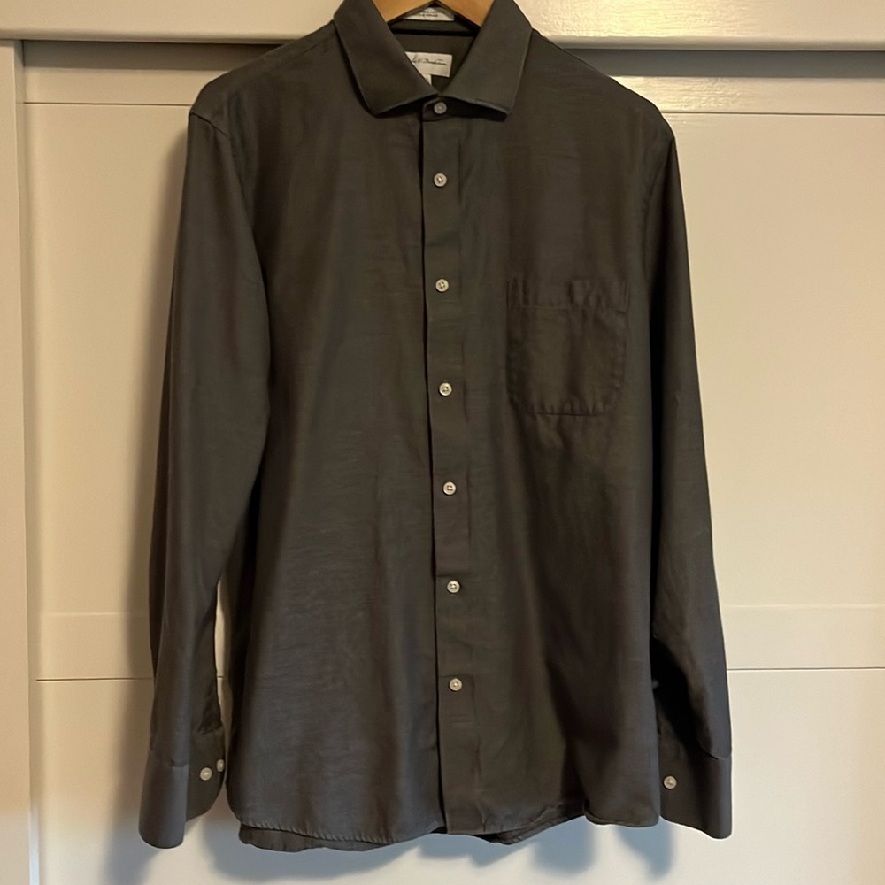 Grey long sleeve button down shirt 100% cotton